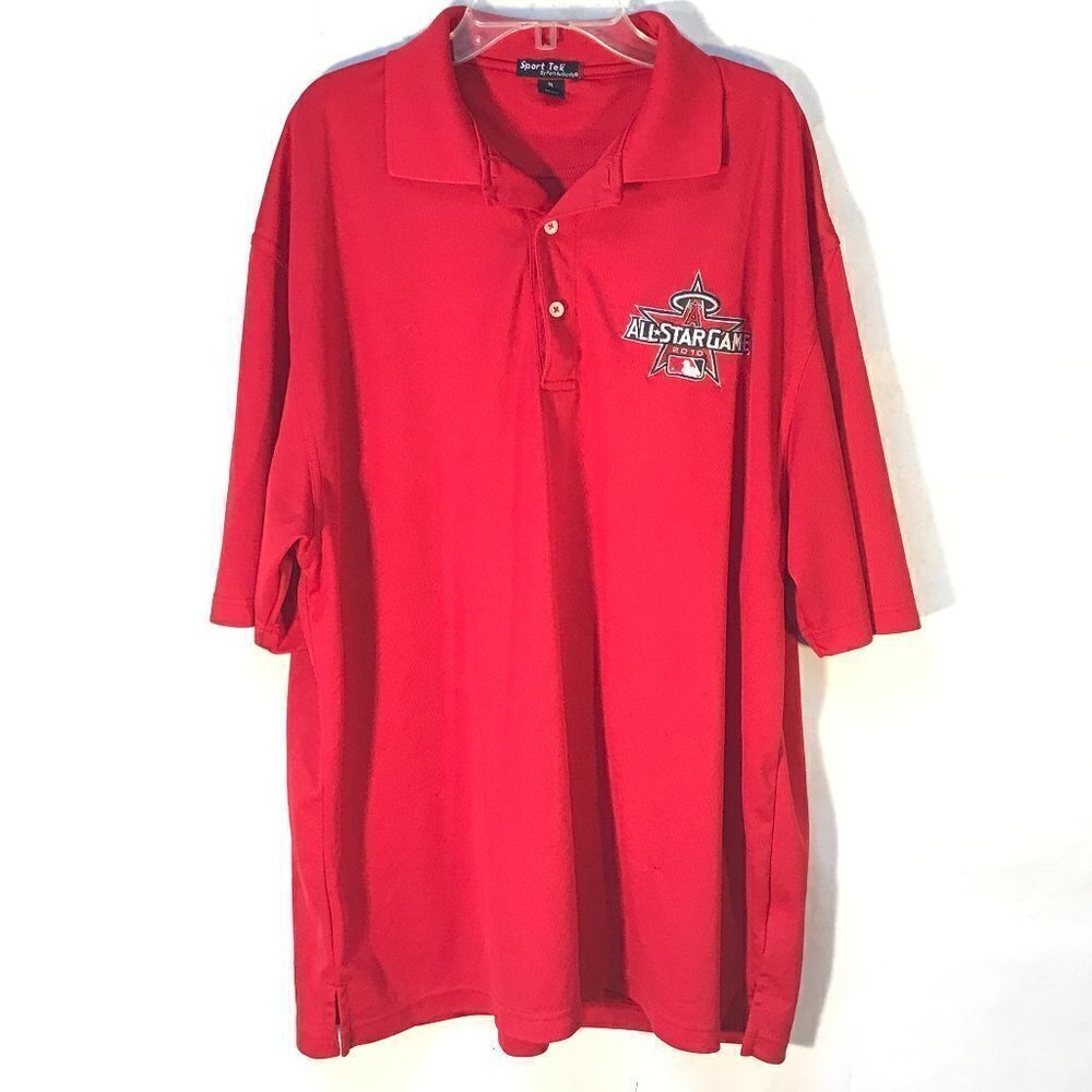Vintage Retro MLB Los Angeles Angels Red Polo Button Up Short Sleeve Shirt XL